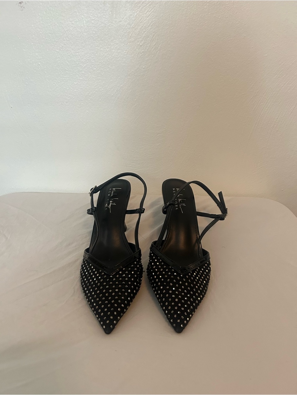Nicole Miller Black Pointed Toe Studded Slingback Heels